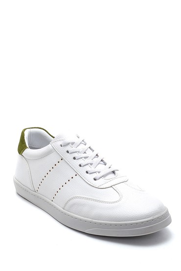 Beyaz Erkek Süet Detaylı Deri Sneaker 5638276182
