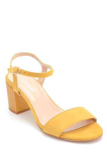 Sarı Kadın Süet Topuklu Sandalet 5638260903