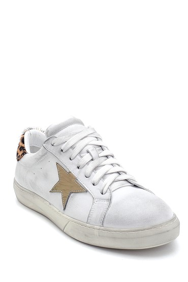 Beyaz Kadın Deri Yıldız Detaylı Sneaker 5638288416