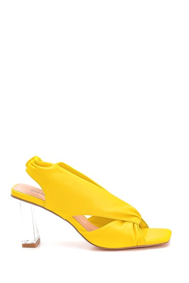 Sarı Kadın Şeffaf Topuk Detaylı Sandalet 5638267356