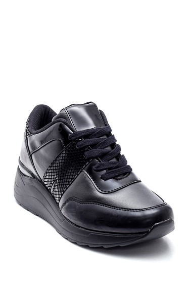 Siyah Kadın Deri Kroko Detaylı Sneaker 5638330394