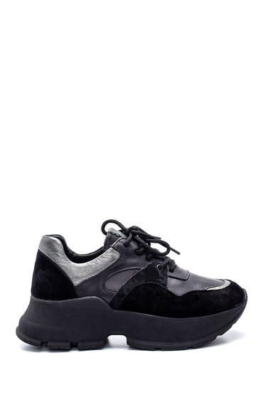 Siyah Kadın Deri  Süet Deyatlı Sneaker 5638330572