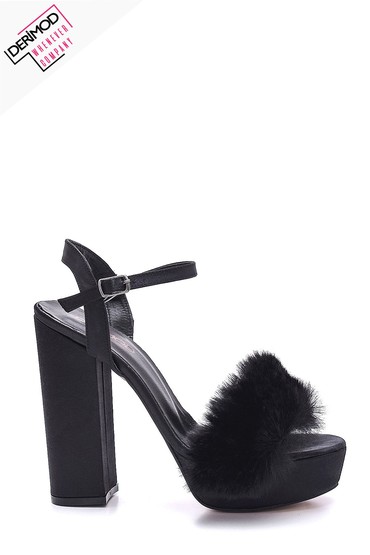 Siyah Kadın Peluşlu Derimod X Whenever Company Topuklu Sandalet 5638416427