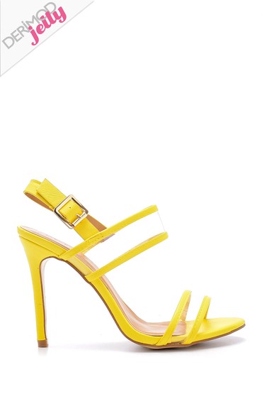 Sarı Kadın Şeffaf Bantlı Topuklu Sandalet 5638133862
